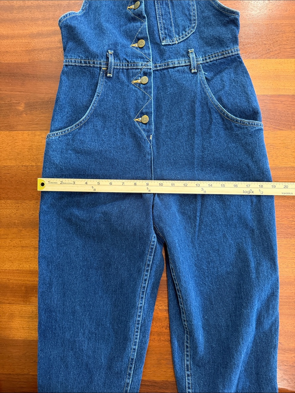 Rare Vintage Lee Denim Overalls Jumpsuit Button Front Medium Wash Indigo 80s 90s - Picture 10 of 14